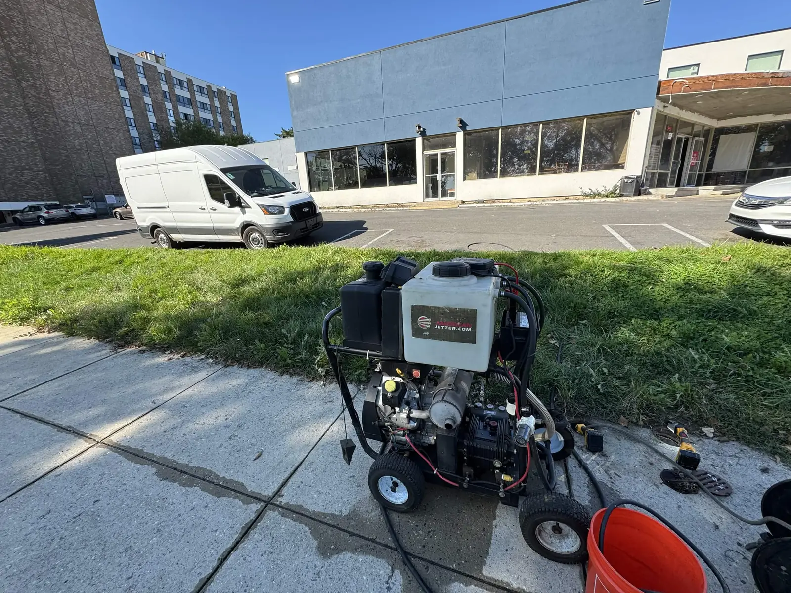 Hydro jetting equipment set up at a job.